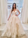 Unique Ivory V-Neck A-line Tiered Tulle Wedding Dresses, WD1103