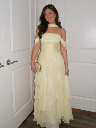 Gorgeous Yellow Strapless Ruffles A-line Tulle Ball Gown, PD2823103