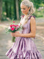 Purple Square Ruffles A-line Short Homecoming Dress with Tie Shoulder, HC382289