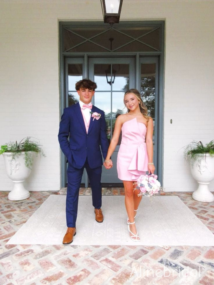 Elegant Pink Strapless Ruffles Short Homecoming Dress, HC382286