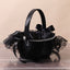 Gothic Black Lace Rhinestone Flower Girl Basket with Satin Bows