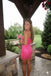 Sparkly Hot Pink Rhinestones Strapless Cut Out Short Homecoming Dress, HC382288