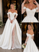 Elegant Off the Shoulder Lace Trim A-line Wedding Gowns with Side Slit, WD3228