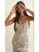 Sparkly Silver Beaded Prom Dress-High Slit Low Back Sheath Evening Gown, PD3614