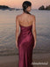 Elegant Burgundy Beaded Halter Mermaid Prom Dress, Evening Dress, PD3823039