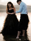 Elegant Black Strapless A-line Ruffled Tiered Chiffon Wdding Dress, WD3231