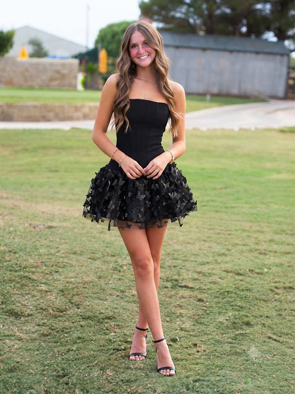 Elegant Black Butterly A-line Short Mini Homecoming Dress, HC382301
