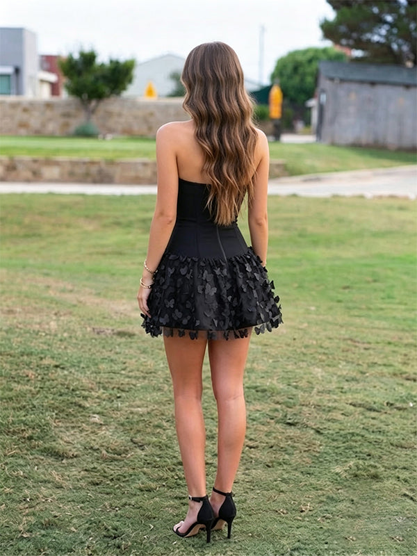 Elegant Black Butterly A-line Short Mini Homecoming Dress, HC382301