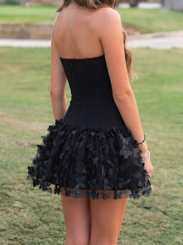 Elegant Black Butterly A-line Short Mini Homecoming Dress, HC382301