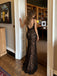 Elegant Black Floral Beaded V-Neck Side Slit Evening Dress, Prom Dress, PD28231309