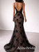 Sexy Black Floral Lace Illusion V-Back Mermaid Prom Dress, Evening Dress, PD3823033