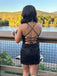 Sparkly Black Sequins Spaghetti Strap Bodycon Short Mini Homecoming Dress, HD32658