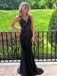Sparkly Black Sequins V-neck Mermaid Long Prom Dress, Evening Dress, PD381931