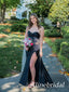 Sparkly Black Beaded Strapless Mermaid Prom Dress, Evening Dress, PD3823025