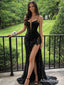 Sparkly Black Sequins Mermaid Prom Dress with Slit, Evening Dress, PD3823042