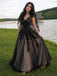 Gothic Black V-neck A-line Tulle Wedding Dress with Lace Appliques, WD3230