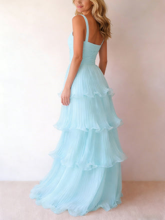 Elegant Light Blue Chiffon Tiered A-line Prom Dress, Evening Dress, PD2823064