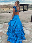 Sexy Blue V-neck Ruffles A-line Long Prom Dress, Evening Dress, PD3649