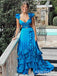Sexy Blue V-neck Ruffles A-line Long Prom Dress, Evening Dress, PD3649