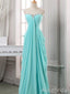 Elegant Aqua Blue Chifffon Strapless Empire Waist Prom Dress, Flowing Beaded Ruched Evening Dress, PD3823000