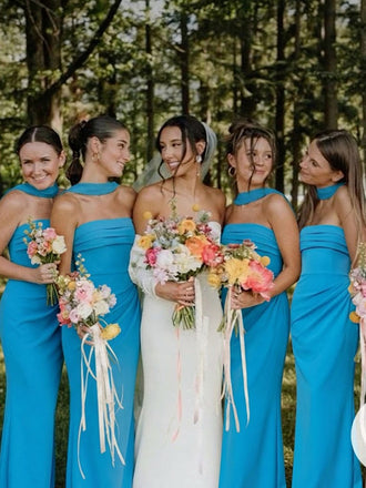 Elegant Blue Strapless Pleated Long Bridesmaid Dress, Maids of Honor Dress, PD2823081