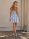 Sparkly Blue Lace Beaded Off Shoulder A-line Ruffled Homecoming Dress, HC382305