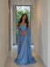 Elegant Blue Strapless Floral Lace Mermaid Evening Dress, PD28231273