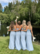 Elegant Blue Jacquard A-line Long Bridesmaid Dress, PD2823069