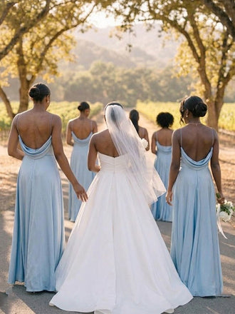 Elegant Blue Sweetheart Pleated A-line Bridesmaid Dress, PD2823085