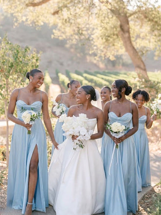 Elegant Blue Sweetheart Pleated A-line Bridesmaid Dress, PD2823085