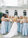 Elegant Blue Square Neck Long Bridesmaid Dress with Slit, PD2823079