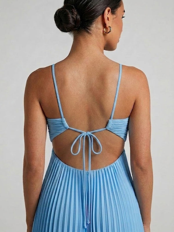 Unique Blue Pleated Halter A-line Prom Dress, Evening Dress, PD381986 –  AlineBridal