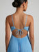 Unique Blue Pleated Halter A-line Prom Dress, Evening Dress, PD381986
