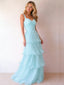 Elegant Light Blue Chiffon Tiered A-line Prom Dress, Evening Dress, PD2823064