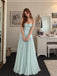 Elegant Blue Chiffon Off the Shoulder A-line Long Prom Dress, Evening Dress, PD3823009