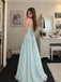 Elegant Blue Chiffon Off the Shoulder A-line Long Prom Dress, Evening Dress, PD3823009