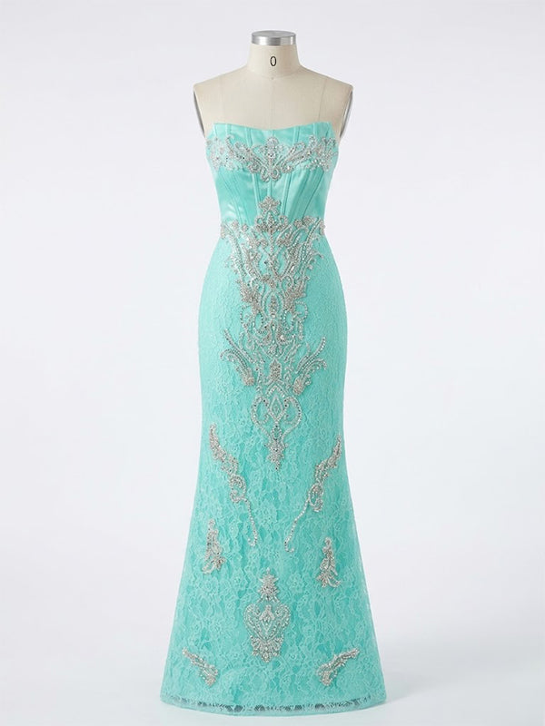 Gorgeous Blue Strapless Beaded Ruffled Tiered Prom Ball Gown, Evening Dress, PD3823009