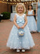 Whimsical Blue Floral A-line Tulle Flower Girl Dress, FGS195