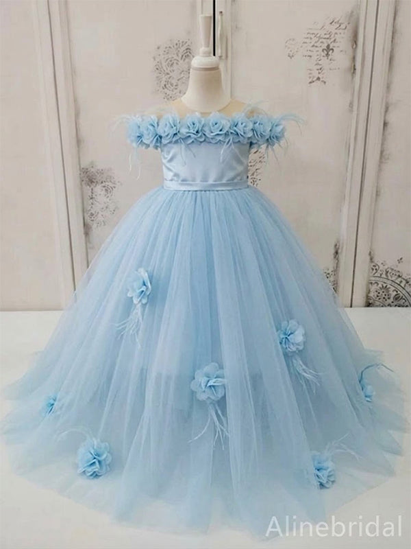 Elegant Pink Floral A-line Long Flower Girl Dresses, FGS166