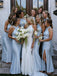 Elegant Light Blue Halter Long Bridesmaid Dress, Maids of Honor Dress, PD2823082