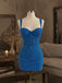 Sparkly Blue Beaded Short Mini Homecoming Dress, HC382309