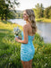 Sparkly Blue Floral Beaded Short Homecoming Dress, HC382311