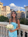 Sparkly Blue Floral Beaded Short Homecoming Dress, HC382311