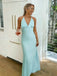 Elegant Blue Halter Satin Long Bridesmaid Dress, PD2823067