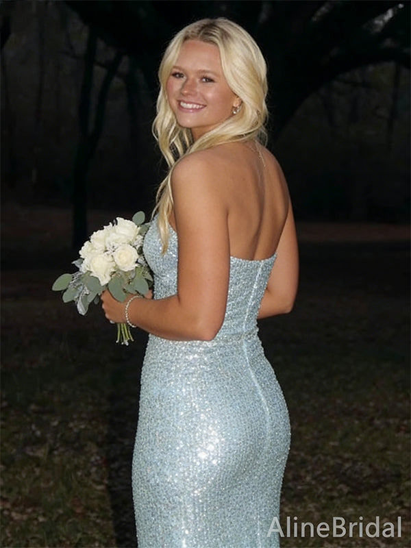 Sparkly Blue Sequins Strapless Long Mermaid Prom Dress, Evening Dress, PD382138
