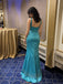 Vintage Blue Sequin V-Neck Mermaid Prom Dress, Evening Dress, PD28231300