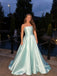 Elegant Blue Satin Strapless A-Line Evening Dress, Prom Dress, PD28231272