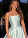 Elegant Blue Satin Strapless A-Line Evening Dress, Prom Dress, PD28231272