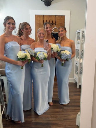 Elegant Blue Strapless Long Bridesmaid Dress, PD2823077