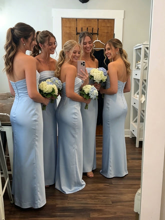 Elegant Blue Strapless Long Bridesmaid Dress, PD2823077
